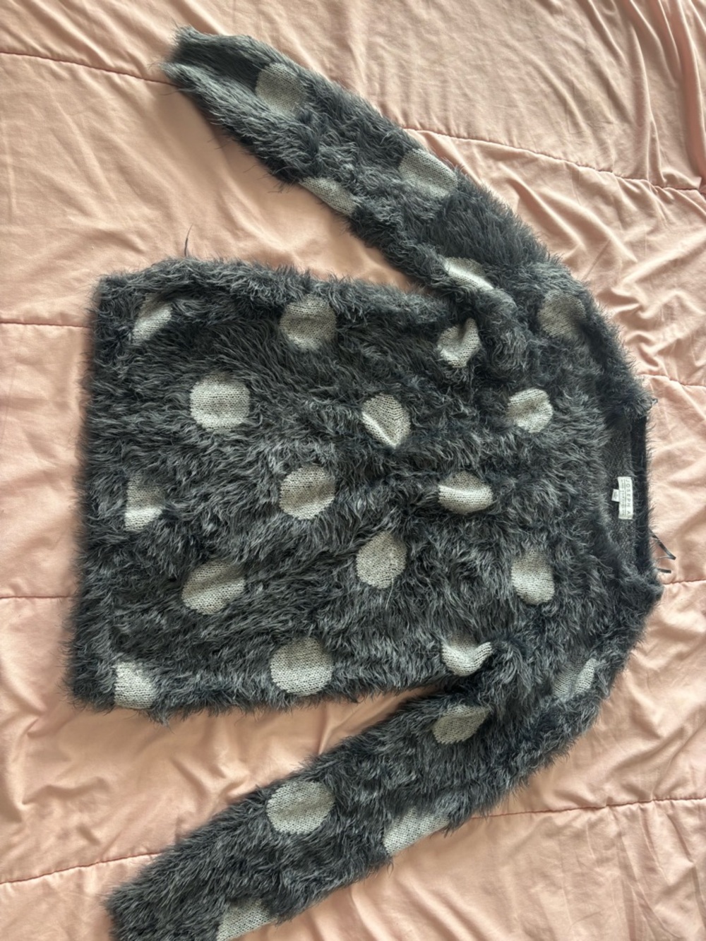 Joseph A Fuzzy Polka Dot Crewneck Sweater - Dark Gray & Light Gray